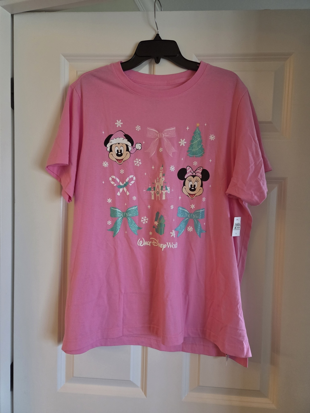 2025 Walt Disney World Pink Mickey & Friends Bow Embroidered Shirt L NWT